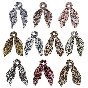 China Ribbon Scrunchies Leopard pattern fabric hair tie on sale