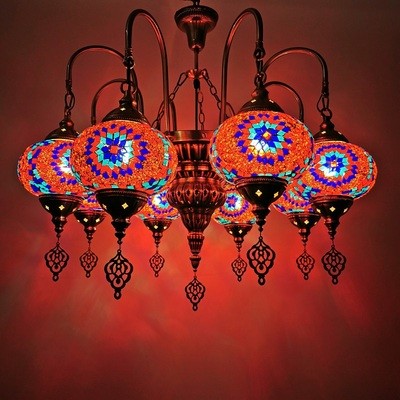 Colorful pendant lamp with handmade glass lampshade southeast antique turkish hanging lamp（WH-DC-28)