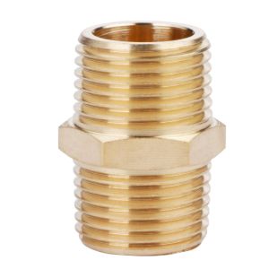China Brass Pipe Fitting, Hex Nipple, 1/2 x 1/2 NPT Male Pipe Adapter on sale