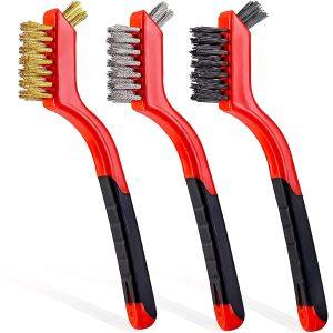 Wire Brush Set 3Pcs Brass Bristles Curved Handle For Rust Dirt Paint Scrubbing