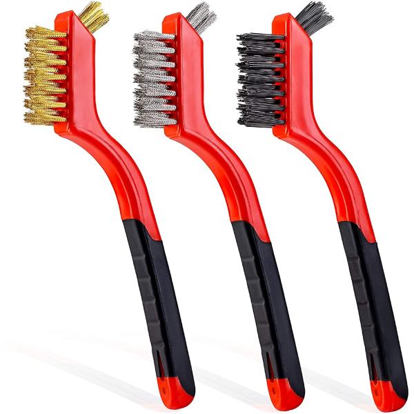 Quality Wire Brush Set 3Pcs Brass Bristles Curved Handle For Rust Dirt Paint Scrubbing wholesale
