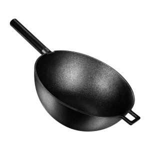 Black Flat Bottom Fry Pan ILAG Coating 10.4cm Deep 1.7kg Texture Surface Handle