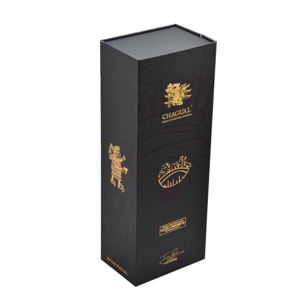 Custom Printed Logo Black Magnetic Paper Wine Packaging Box With Embossed Sponge Lining