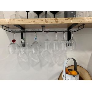 Gold 15.8-Inch Single Rail Metal Wine Glass Rack Under Cabinet Stemware Storage