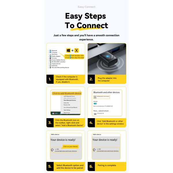 ESSAGER ES-BT16 USB Wireless Bluetooth Adapter For Pc Computer Win 8.1 10 11