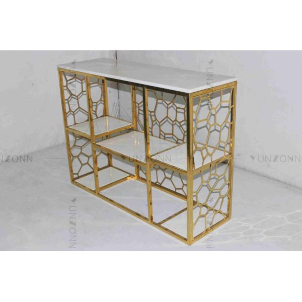 Hollow Out Pattern Carving Design Storage Cabinets Marble Gold Plated Shelving
