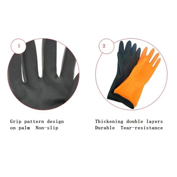 Thickening Black Industrial Rubber Gloves 35Cm Unflocked Flock Lined Rubber Gloves