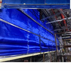 Blue Fire Curtain Rolling Shutter Door Super Inorganic Fabric Total Solution For