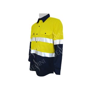 100% Cotton Two Tone Custom Work Shirts With 5CM Reflective Tape Chest Pockets