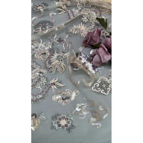 Quality Mesh Ground Sequin Embroieded Lace Fabric For Elegant Breathe Dinner Gowns Fabric wholesale