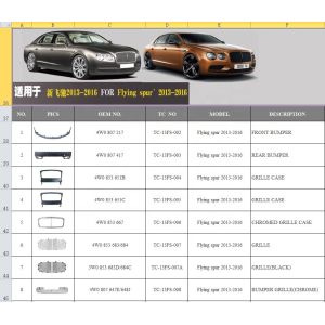 ABS Front Bumper Grill Mesh 4W0853683 3W0853683D For Bentley Flying Spur 2013