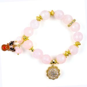 China Handmade Gemstone Beaded Bracelet Natural Rose Quartz Adjustable Giraffe Charm Bracelet For Party Daily Wearing on sale