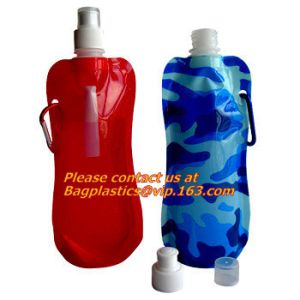 Spouted flexible foldable water bag with carabiner for running, flexible