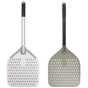 China 66cm Hard Anodized Aluminum Pizza Shovel 12 Inch Aluminum Pizza Peel Silver Perforated Pizza Peel on sale