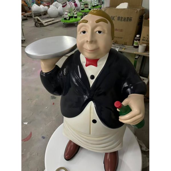 Chef, waiter, parrot sculpture themed restaurant IP doll store FRP custom
