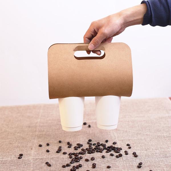 Disposable Cup Holder for Hot or Cold Drinks 2cups 4 Cups Drink Carrier with Handle Kraft Paperboard Coffee Cup Holder