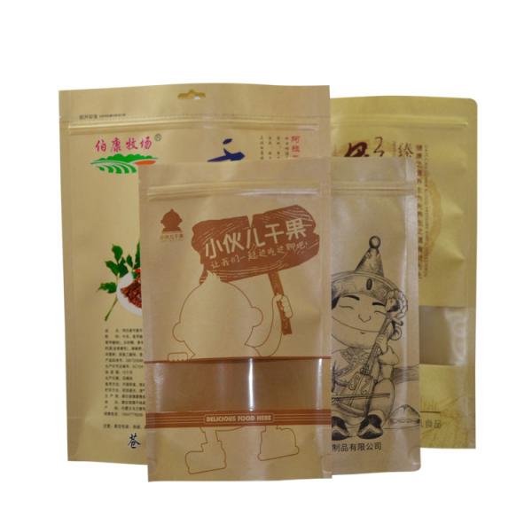 Biodegradable Resealable Food Packaging With Window Kraft Paper Stand Up Pouch