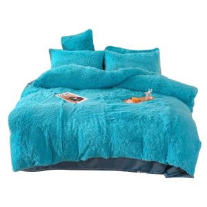 128x68 Fabric Density Mink Fur Velvet Fluffy Plush Bedding Set 4 Pieces Rainbow