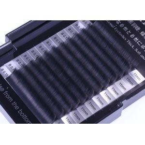 0.15MM / 0.2MM Ellipse Flat Eyelash Extensions Natural Black Color Fake Mink Fur