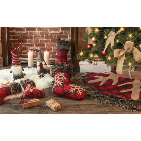 Christmas Stockings Burlap with Large Plaid Snowflake and Plush Faux Fur Cuff Stockings for Family Holiday Party Decor