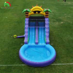Double Lane Inflatable Water Slide Combo With Pool Obstacle To Climb Inflatable