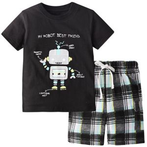 Cheap Summer Cotton Cartoon Robot Suit Little Boy Clothes for sale