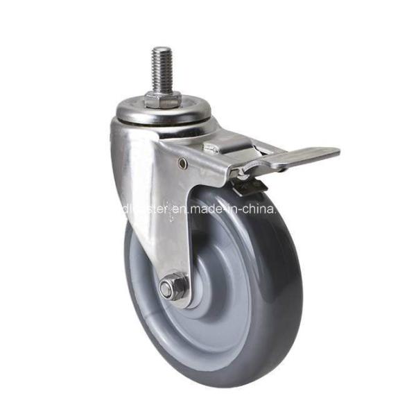 Quality 110kg Load Capacity PU Caster S5445-75 with Threaded Brake 5" Wheel Stainless Steel wholesale