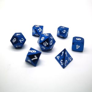 DnD Metal Dice Set 7pcs In A Set With Blue Dyed And White Numbers
