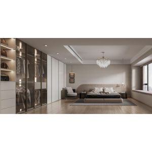 Modern Minimalist Bedroom Wardrobe Full Height Wardrobe With Integrated Open Shelving
