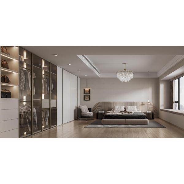 Quality Modern Minimalist Bedroom Wardrobe Full Height Wardrobe With Integrated Open Shelving wholesale