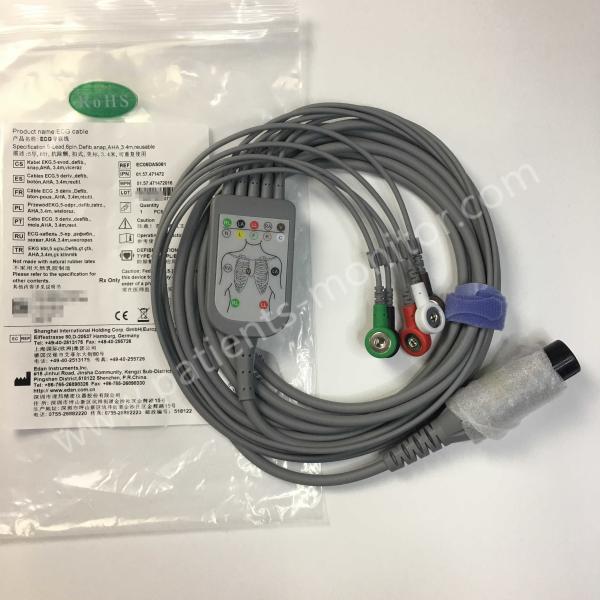 EDAN ECG Cable 5 Lead 6 Pin Defib Snap AHA Reusable 3.4M REF EC05DAS061 IPN 01
