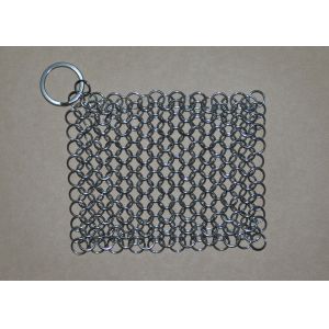 China Rectangular Chainmail Cast Iron Pan Scrubber Stainless Steel Wire Scrubber on sale