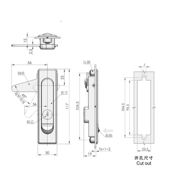 MS730 push button locks for industries Zinc alloy panel cabinet lock