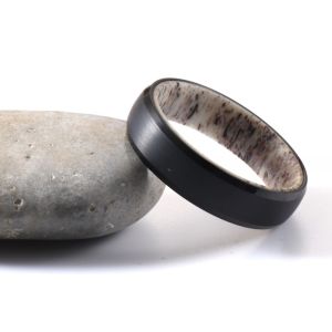 Men's Women's 6mm Tungsten Ring with Silver or Black Plated Finish Natural Deer