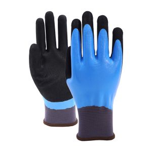 13 Gauge Nylon Double Dipped Nitrile Gloves Gloss Full Coating And Sandy Palm