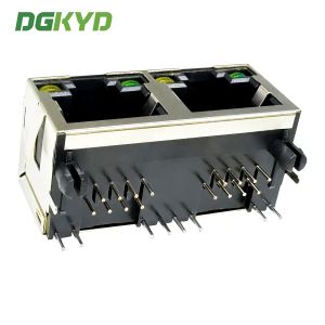 RJ45 horizontal interface 8P8C with light, shielding spring, round needle mesh