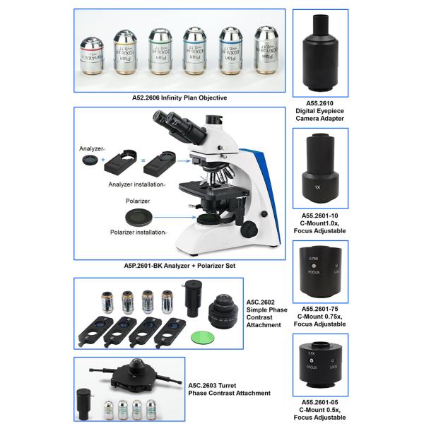 LED 40-1000x Compound Optical Microscope A12.2603 Biological Research Trinocular Lab Microscope