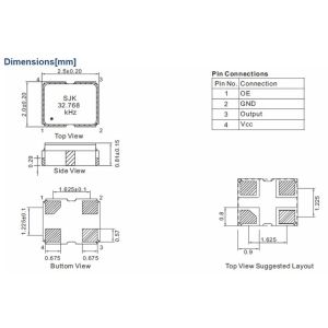 SMD 2520 RTC Oscillator With 32.768KHz Real Time Crystal Oscillator 1.8-3.3V