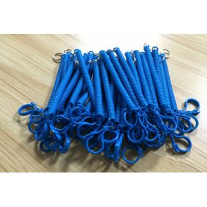 Solid Blue 4mm PU Cord Dia Heavy Duty Tool Coil Lanyard Tether w/Split Ring&Snap