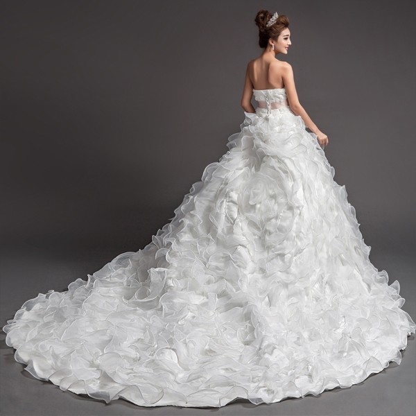 Quality Small Strapless White Ruched Wedding Dresses Long Chapel Train Sleeveless Wedding Dresses wholesale