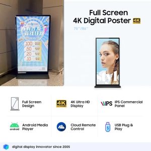 Full Screen 75inch Digital Signage Display , Floor Standing LCD Advertising