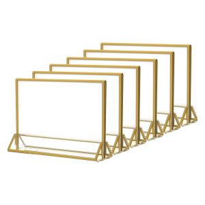 Clear Acrylic Table Number Holders With Gold Borders Double Sided 7 X 5 Inches
