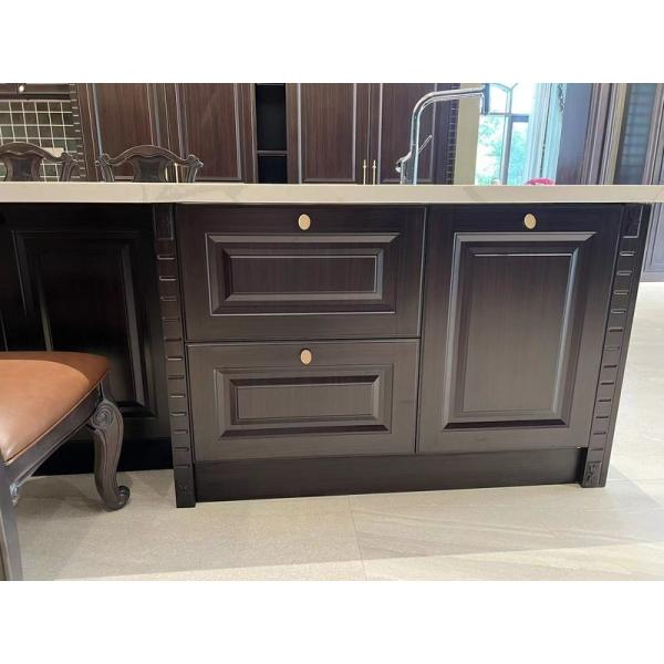 Stainless Steel European Style U-Shaped Kitchen With Multi-Functional Island And Premium Golden Hardware