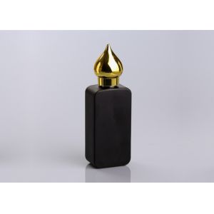 Black Matte Glass Rectangle Perfume Bottle Refillable With Screw Gold Cap