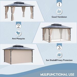 Gazebo Polycarbonate Double Roof Canopy Outdoor Aluminum Frame Pergola,