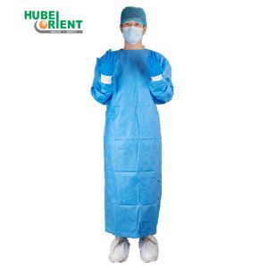 FDA AAMI PB70:2012 Level-3 45gsm SMS Knitted Cuffs Dark Blue Surgical Gown