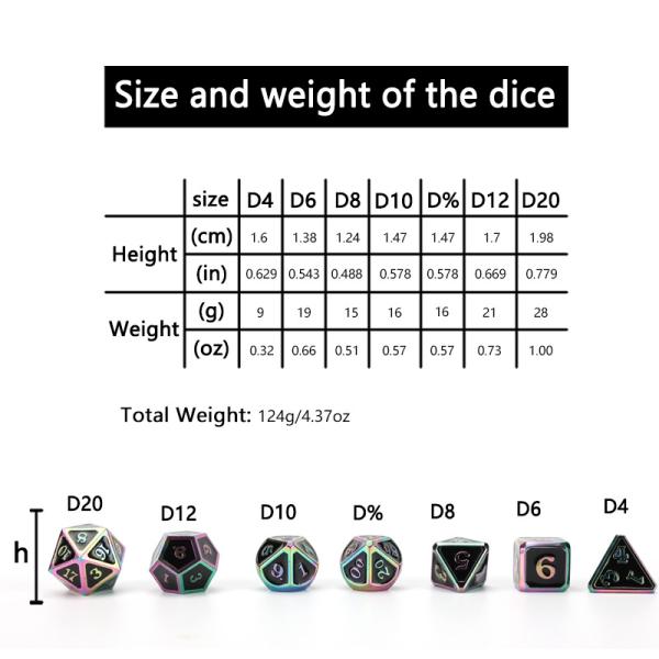 Unique design metal polygonal dice kit suite dice