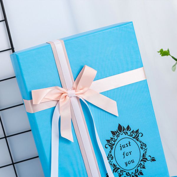 Rectangular Blue Gift Box With Top And Bottom Lid And Bow Perfect For Gift