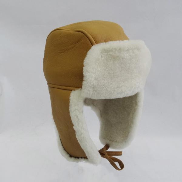 Quality Real fur lined trapper hats genuine leather trapper sheepskin shearling hat wholesale