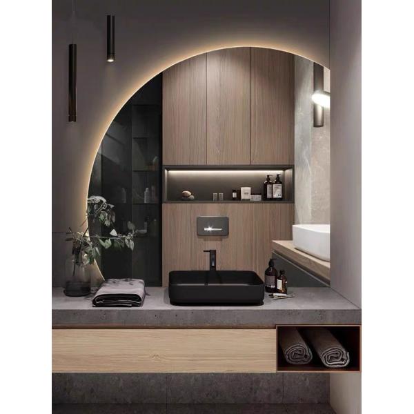 Hotel Bathroom Vanity Wall Half Round Mirror Customized Led Backlit Defogger